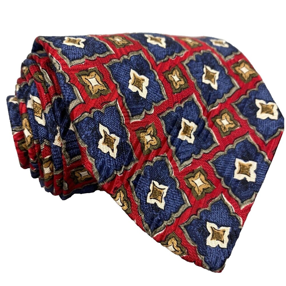 Robert‎ Talbott Tie Men's 58x4 Red Geometric Floral Best of Class Silk Italy USA